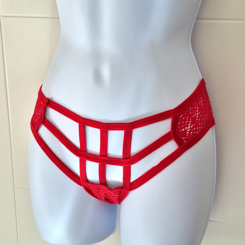 Red Strappy Mesh Panties sz S BDSM